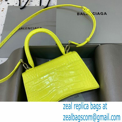 BALENCIAGA Hourglass Small Handbag in lemon yellow shiny crocodile embossed calfskin 2022