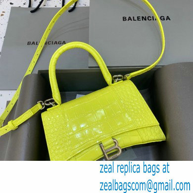 BALENCIAGA Hourglass Small Handbag in lemon yellow shiny crocodile embossed calfskin 2022