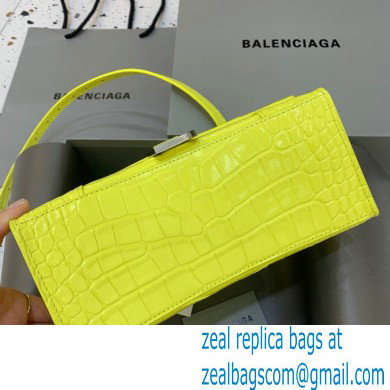 BALENCIAGA Hourglass Small Handbag in lemon yellow shiny crocodile embossed calfskin 2022