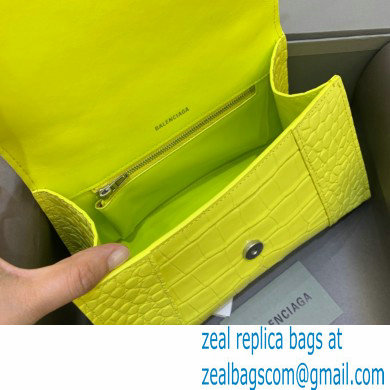 BALENCIAGA Hourglass Small Handbag in lemon yellow shiny crocodile embossed calfskin 2022