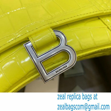 BALENCIAGA Hourglass Small Handbag in lemon yellow shiny crocodile embossed calfskin 2022