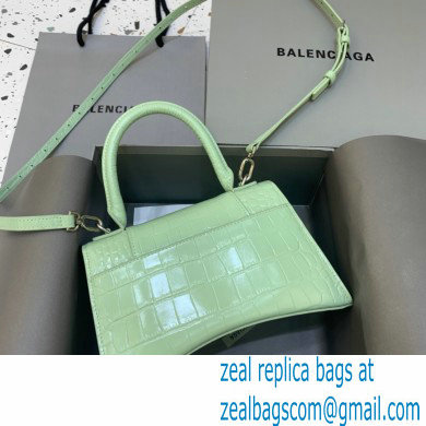 BALENCIAGA Hourglass Small Handbag in light green shiny crocodile embossed calfskin 2022