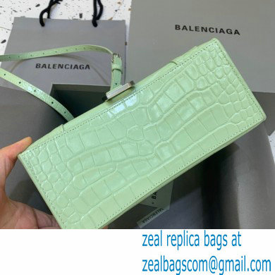 BALENCIAGA Hourglass Small Handbag in light green shiny crocodile embossed calfskin 2022