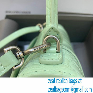 BALENCIAGA Hourglass Small Handbag in light green shiny crocodile embossed calfskin 2022