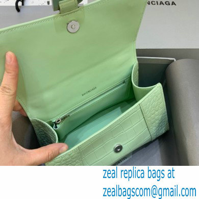 BALENCIAGA Hourglass Small Handbag in light green shiny crocodile embossed calfskin 2022