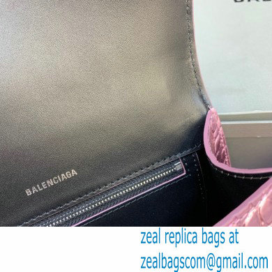 BALENCIAGA Hourglass Small Handbag in metallic pink shiny crocodile embossed calfskin 2022