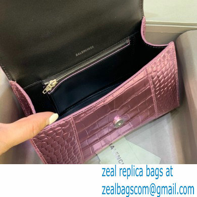 BALENCIAGA Hourglass Small Handbag in metallic pink shiny crocodile embossed calfskin 2022