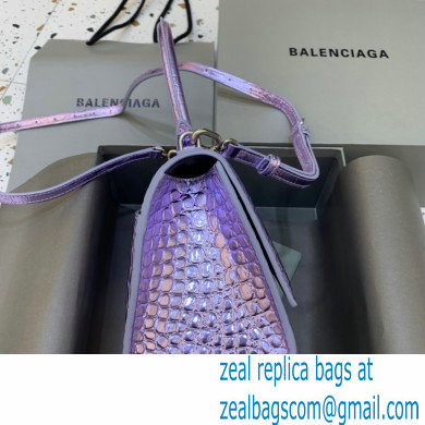 BALENCIAGA Hourglass Small Handbag in metallic purple shiny crocodile embossed calfskin 2022