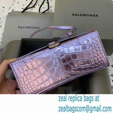 BALENCIAGA Hourglass Small Handbag in metallic purple shiny crocodile embossed calfskin 2022