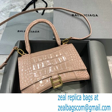 BALENCIAGA Hourglass Small Handbag in nude shiny crocodile embossed calfskin 2022