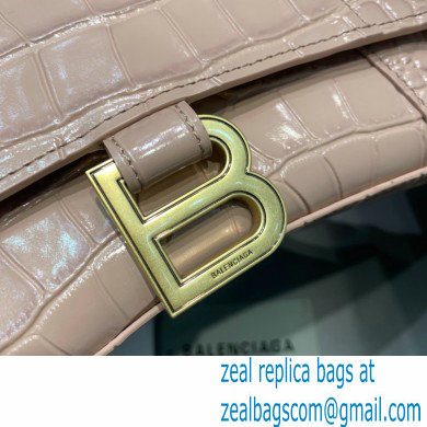 BALENCIAGA Hourglass Small Handbag in nude shiny crocodile embossed calfskin 2022