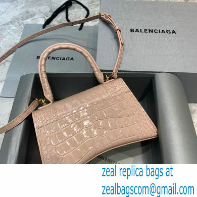 BALENCIAGA Hourglass Small Handbag in nude shiny crocodile embossed calfskin 2022