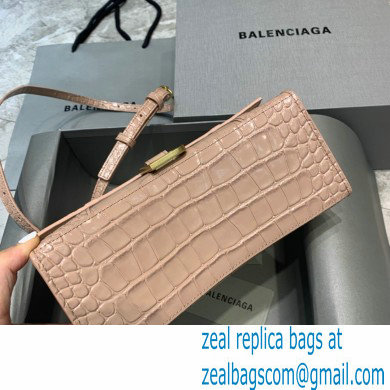 BALENCIAGA Hourglass Small Handbag in nude shiny crocodile embossed calfskin 2022