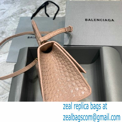 BALENCIAGA Hourglass Small Handbag in nude shiny crocodile embossed calfskin 2022