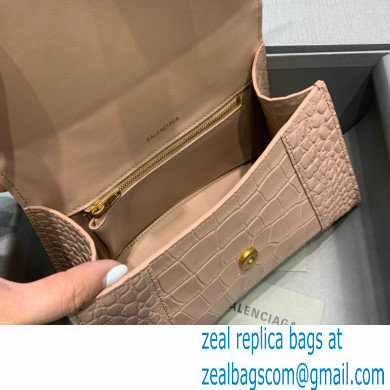 BALENCIAGA Hourglass Small Handbag in nude shiny crocodile embossed calfskin 2022