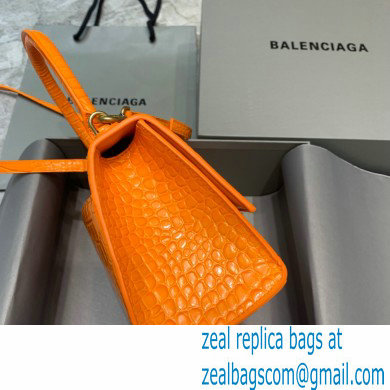 BALENCIAGA Hourglass Small Handbag in orange shiny crocodile embossed calfskin 2022