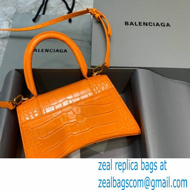 BALENCIAGA Hourglass Small Handbag in orange shiny crocodile embossed calfskin 2022