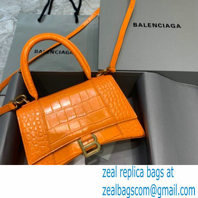 BALENCIAGA Hourglass Small Handbag in orange shiny crocodile embossed calfskin 2022