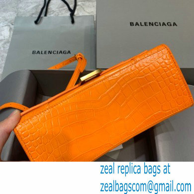 BALENCIAGA Hourglass Small Handbag in orange shiny crocodile embossed calfskin 2022