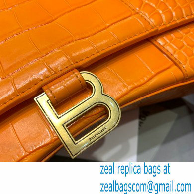 BALENCIAGA Hourglass Small Handbag in orange shiny crocodile embossed calfskin 2022