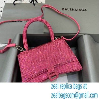 BALENCIAGA Hourglass Small Handbag in peach red suede calfskin with rhinestones 2022