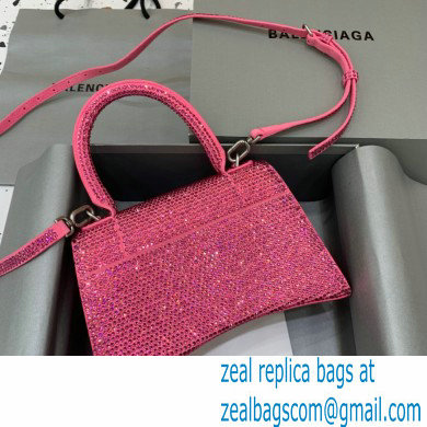 BALENCIAGA Hourglass Small Handbag in peach red suede calfskin with rhinestones 2022