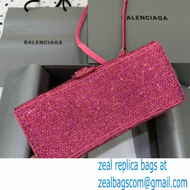 BALENCIAGA Hourglass Small Handbag in peach red suede calfskin with rhinestones 2022