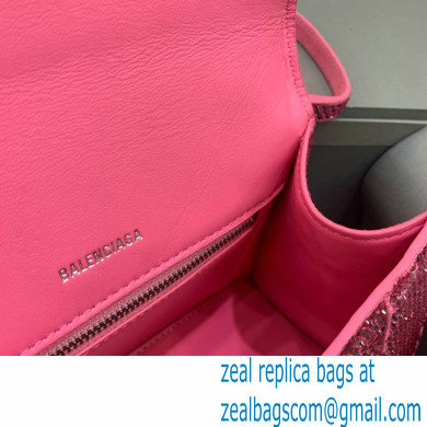 BALENCIAGA Hourglass Small Handbag in peach red suede calfskin with rhinestones 2022