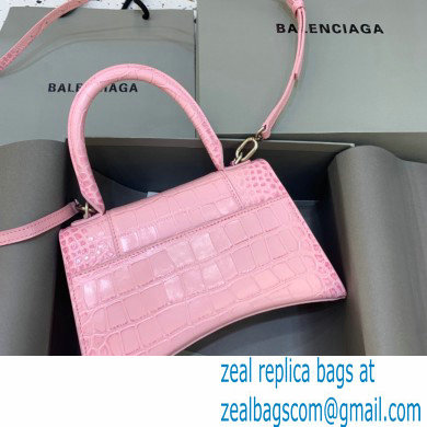 BALENCIAGA Hourglass Small Handbag in pink shiny crocodile embossed calfskin with golden hardware 2022