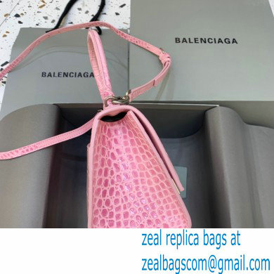 BALENCIAGA Hourglass Small Handbag in pink shiny crocodile embossed calfskin with golden hardware 2022