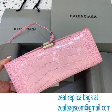 BALENCIAGA Hourglass Small Handbag in pink shiny crocodile embossed calfskin with golden hardware 2022