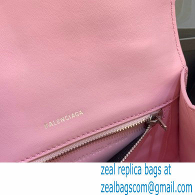 BALENCIAGA Hourglass Small Handbag in pink shiny crocodile embossed calfskin with golden hardware 2022