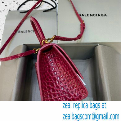 BALENCIAGA Hourglass Small Handbag in red shiny crocodile embossed calfskin 2022