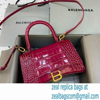 BALENCIAGA Hourglass Small Handbag in red shiny crocodile embossed calfskin 2022