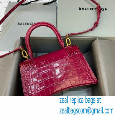 BALENCIAGA Hourglass Small Handbag in red shiny crocodile embossed calfskin 2022