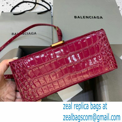 BALENCIAGA Hourglass Small Handbag in red shiny crocodile embossed calfskin 2022