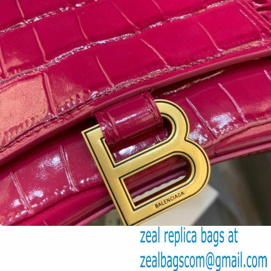 BALENCIAGA Hourglass Small Handbag in red shiny crocodile embossed calfskin 2022