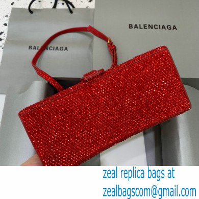 BALENCIAGA Hourglass Small Handbag in red suede calfskin with rhinestones 2022