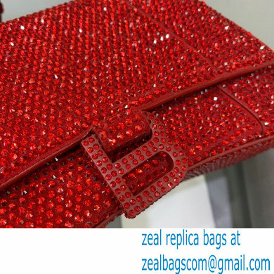 BALENCIAGA Hourglass Small Handbag in red suede calfskin with rhinestones 2022