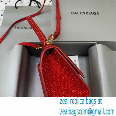 BALENCIAGA Hourglass Small Handbag in red suede calfskin with rhinestones 2022