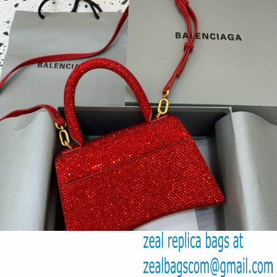 BALENCIAGA Hourglass Small Handbag in red suede calfskin with rhinestones 2022