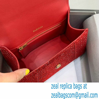 BALENCIAGA Hourglass Small Handbag in red suede calfskin with rhinestones 2022