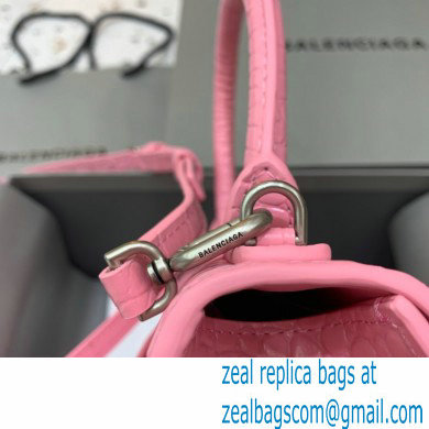 BALENCIAGA Hourglass Small Handbag in rose pink shiny crocodile embossed calfskin 2022