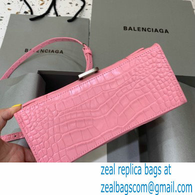 BALENCIAGA Hourglass Small Handbag in rose pink shiny crocodile embossed calfskin 2022