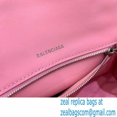 BALENCIAGA Hourglass Small Handbag in rose pink shiny crocodile embossed calfskin 2022