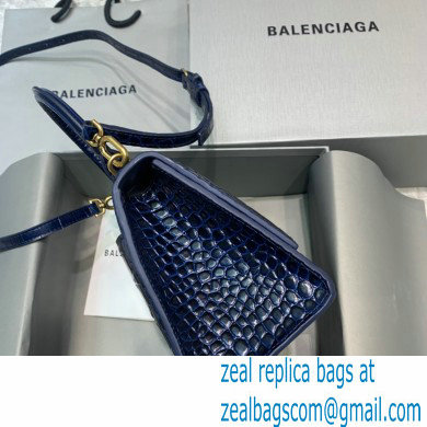 BALENCIAGA Hourglass Small Handbag in royal blue shiny crocodile embossed calfskin 2022