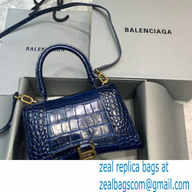 BALENCIAGA Hourglass Small Handbag in royal blue shiny crocodile embossed calfskin 2022