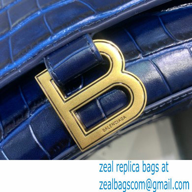 BALENCIAGA Hourglass Small Handbag in royal blue shiny crocodile embossed calfskin 2022