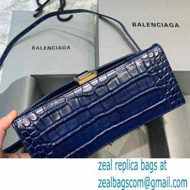 BALENCIAGA Hourglass Small Handbag in royal blue shiny crocodile embossed calfskin 2022