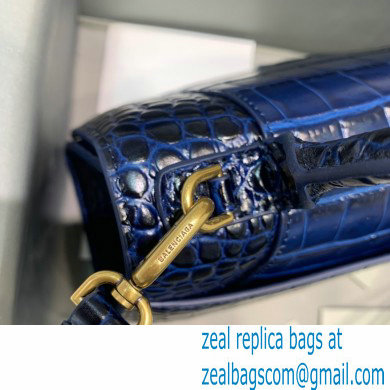 BALENCIAGA Hourglass Small Handbag in royal blue shiny crocodile embossed calfskin 2022